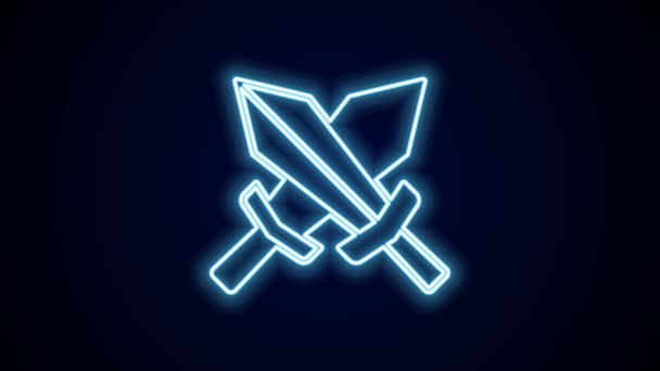 Leuchtende Neon-Linie Schwert für Spiel-Symbol isoliert auf schwarzem Hintergrund. 4K Video Motion Grafik Animation. - Filmmaterial, Video