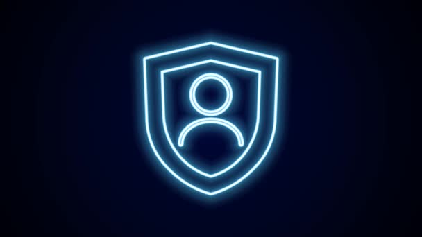 Glowing neon line Life insurance with shield icon isolated on black background. Security, safety, protection, protect concept. 4K Video motion graphic animation. - Footage, Video