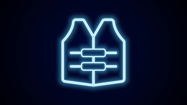 Glowing neon line Life jacket icon isolated on black background. Life vest icon. Extreme sport. Sport equipment. 4K Video motion graphic animation. - Footage, Video