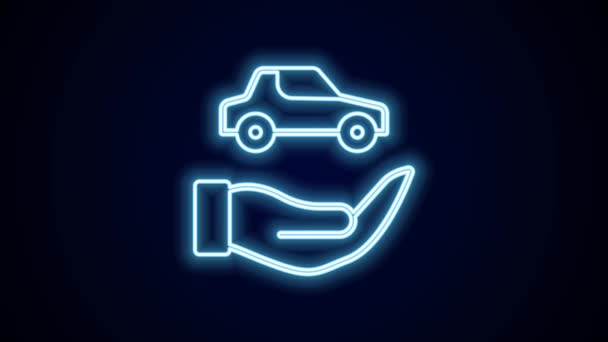 Glowing neon line Car insurance icon isolated on black background. Insurance concept. Security, safety, protection, protect concept. 4K Video motion graphic animation. - Footage, Video