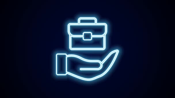Glowing neon line Hand holding briefcase icon isolated on black background. Insurance concept. Security, safety, protection, protect concept. 4K Video motion graphic animation. - Footage, Video