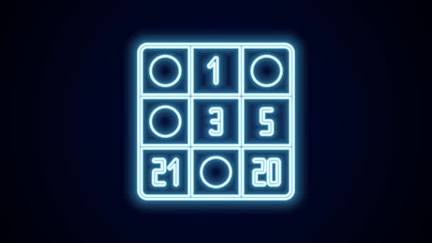 Świecąca neonowa karta Bingo z ikoną szczęśliwych liczb na czarnym tle. 4K Animacja graficzna ruchu wideo. - Materiał filmowy, wideo