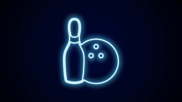Linea al neon luminosa Perno da bowling e icona a sfera isolati su sfondo nero. Attrezzature sportive. Animazione grafica 4K Video motion. - Filmati, video