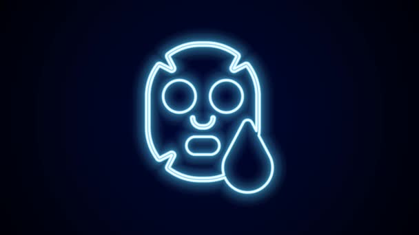 Glowing neon line Facial cosmetic mask icon isolated on black background. Cosmetology, medicine and health care. 4K Video motion graphic animation. - Footage, Video
