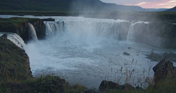 Sunset Scene of Godafoss Waterfall on Skjalfandafljot river, Iceland. - Fotó, kép