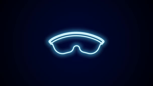 Parlayan neon hattı güvenlik gözlüğü gözlüğü simgesi siyah arkaplanda izole edildi. 4K Video hareketli grafik canlandırması. - Video, Çekim