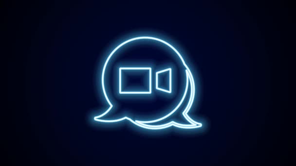 Glowing neon line Video chat conference icon isolated on black background. Online meeting work form home. Remote project management. 4K Video motion graphic animation. - Πλάνα, βίντεο