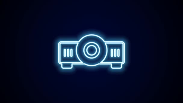 Línea de neón brillante Presentación, película, película, icono del proyector multimedia aislado sobre fondo negro. Animación gráfica de vídeo 4K. - Metraje, vídeo