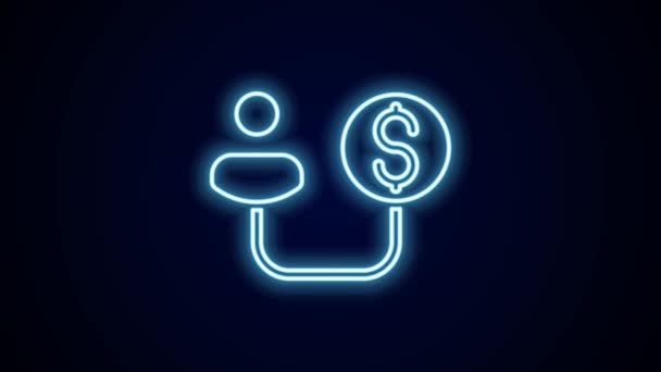 Linea neon luminosa Icona umana e monetaria isolata su sfondo nero. Concetto di attrarre investimenti. Grande attrazione di profitto aziendale e di successo. Animazione grafica 4K Video motion. - Filmati, video