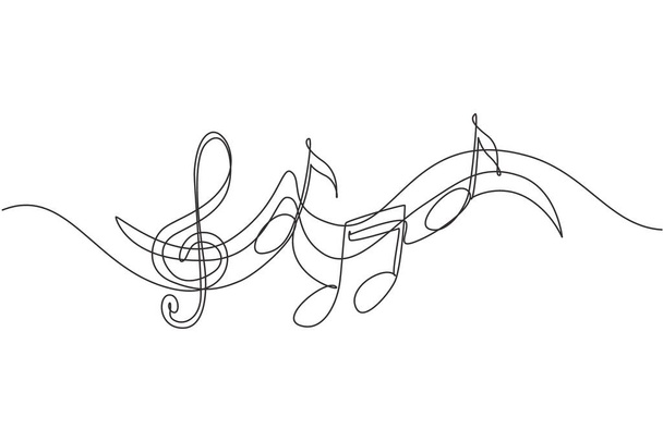Eine durchgehende Linie, die Musiksymbole zeichnet. Noten. Musikalisches Symbol in einem linearen minimalistischen Stil. Trendige abstrakte Wellenmelodie. Vektor-Skizze des Klangs. Eine Linie zeichnen Grafik-Design - Vektor, Bild