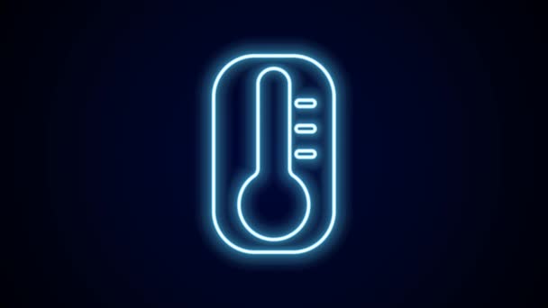 Linea neon incandescente Termometro meteorologico che misura il calore e l'icona a freddo isolato su sfondo nero. Apparecchiatura termometrica che mostra tempo caldo o freddo. Animazione grafica 4K Video motion. - Filmati, video