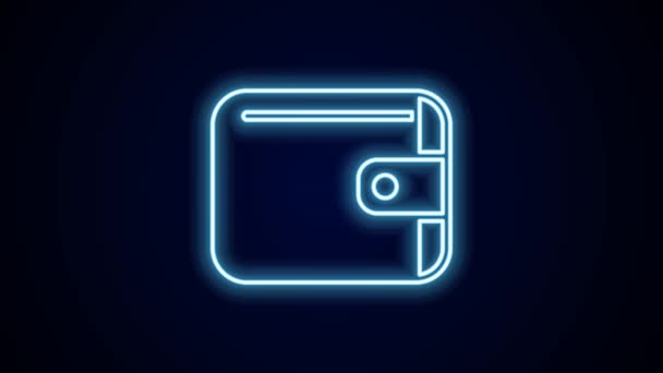 Gloeiende neon lijn Wallet icoon geïsoleerd op zwarte achtergrond. Een portemonnee icoon. Cash spaarsymbool. 4K Video motion grafische animatie. - Video