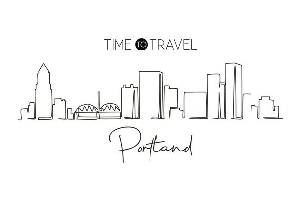 Eine durchgehende Linie zeichnet die Skyline der Stadt Portland, Oregon. Berühmte Stadtkratzerlandschaft. World travel home wall decor art poster print concept. Einzeiliges Zeichnen Design Vektor Grafik Illustration - Vektor, Bild