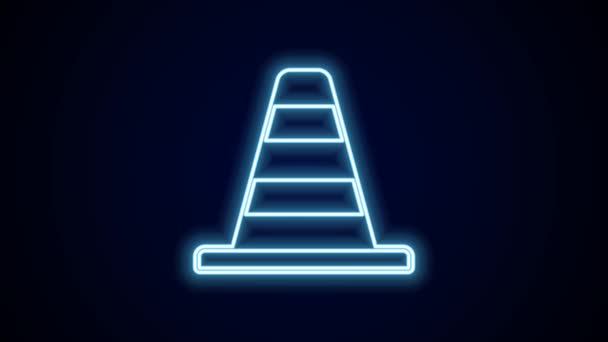 Icono de cono de tráfico de línea de neón brillante aislado sobre fondo negro. Animación gráfica de vídeo 4K. - Metraje, vídeo