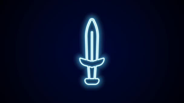 Ragyogó neon vonal Középkori kard ikon elszigetelt fekete háttérrel. Középkori fegyver. 4K Videó mozgás grafikus animáció. - Felvétel, videó