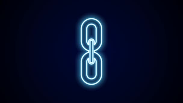 Zářící neonová čára Ikona řetězu izolovaná na černém pozadí. Linka jedna. Symbol řetězce hypertextových odkazů. Grafická animace pohybu videa 4K. - Záběry, video