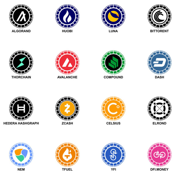 Bitcoin, symbole vectoriel de signe d'ensemble d'icône de monnaie cryptographique - Vecteur, image
