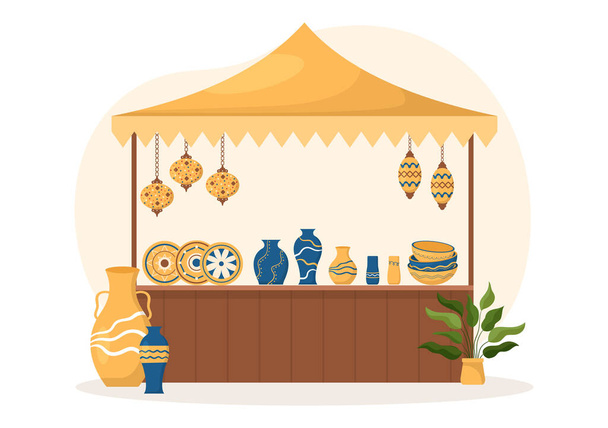 Souvenir Shop with Various the Gifts, Decorative Vases and Jewelry to Share by Friends or Family in Flat Cartoon Hand Drawn Templates Illustration - Vector, Image
