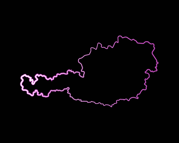 Ilustración aislada vectorial del mapa de Austria con efecto neón. - Vector, Imagen
