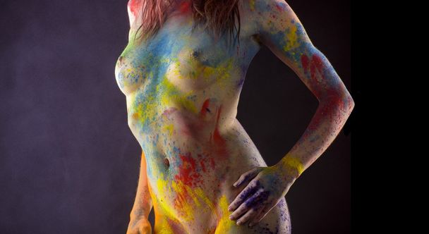 Bare Female Body With Paint Art - Foto, Imagen
