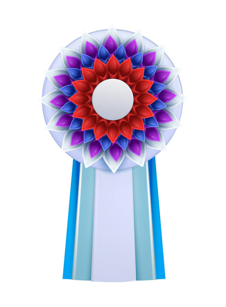 Colorful badges rosettes award realistic composition with isolated view of ornate paper badge vector illustration - Vector, Image