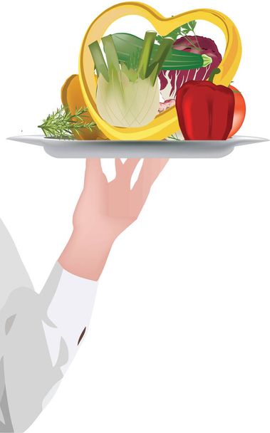 Tray and vegetable service with love - Vector, Image