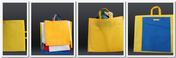 Συλλογή τσαντών αγορών με καταπληκτικά χρώματα. Ομάδα τσαντών αγορών ECO για την ιστοσελίδα και τα κοινωνικά δίκτυα. Διαφημιστικά banners για πωλήσεις. Μη υφαντό Bag Header Banner για την ιστοσελίδα. Χρήση σάκου ECO. - Φωτογραφία, εικόνα