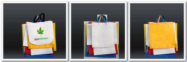 Kolekce nákupních tašek s úžasnými barvami. Skupina nákupních tašek ECO pro webové stránky a sociální sítě. Webové bannery na prodej. Záhlaví netkané tašky pro webovou stránku. Použít ECO tašku. - Fotografie, Obrázek