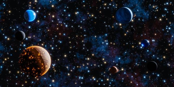 3D ilustrace noční oblohy s hvězdami a planetami - Fotografie, Obrázek