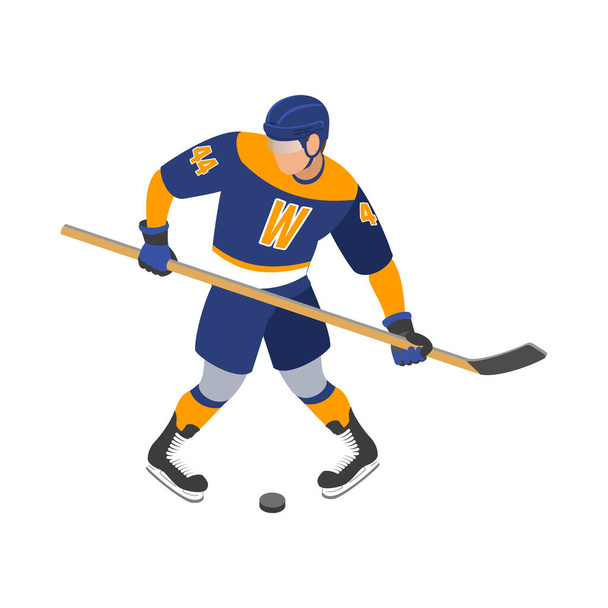 IJshockey isometrische samenstelling met geïsoleerd menselijk karakter in uniform op blanco achtergrond vector illustratie - Vector, afbeelding