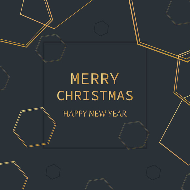 Feliz año nuevo tarjeta de Navidad, fondo de oro negro. Para saludos con decoración festiva. Prima - Vector, Imagen