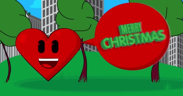 Červené srdce s usměvavou tváří a veselý vánoční text v řečové bublině. Slavnost lásky, vášně a vztahů. - Záběry, video