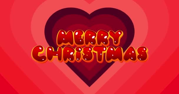 Red Tunnel of Concentric hearts with Merry Christmas text (en inglés). Resumen Corazón vacaciones fondo dibujos animados animación. - Metraje, vídeo