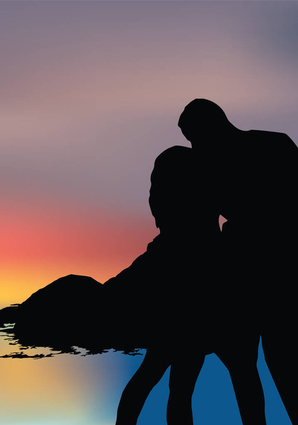Tähtikirkas auringonlasku pari miestä rakastunut unelma - Vektori, kuva