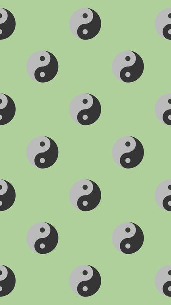 Naadloos patroon. Afbeelding van Yin Yang symbool op pastelgele groene achtergronden. Symbool van het tegenovergestelde. Oppervlaktepatroon. Verticaal beeld. 3D-beeld. 3D-weergave. - Foto, afbeelding