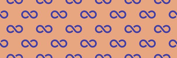 Seamless pattern. Infinity sign is blue, isolated on red orange background. Symbol of infinity. Banner for insertion into site. 3D image. 3d rendering - Photo, Image