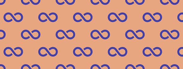 Seamless pattern. Infinity sign is blue, isolated on red orange background. Symbol of infinity. Banner for insertion into site. 3D image. 3d rendering - Photo, Image