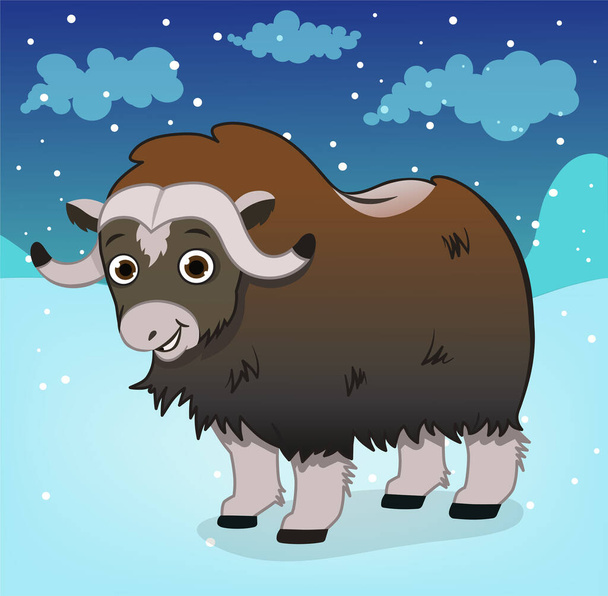 Illustration vectorielle du bœuf musqué en milieu hivernal. - Vecteur, image
