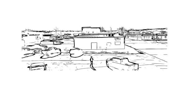 Stampa Vista edificio con punto di riferimento di Pierre è la capitale del Dakota del Sud. Illustrazione schizzo disegnato a mano in vettore. - Vettoriali, immagini