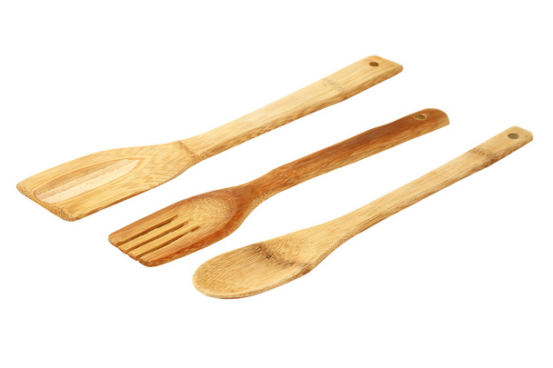 utensílios de madeira de cozinha sobre branco
 - Foto, Imagem