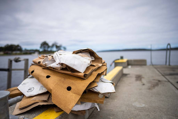 recycling cardboard after a fishing trip on a boat in australia - Photo, Image