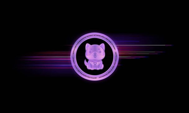 Baby doge virtual currency logo on colorful lights background. 3d illustration - 写真・画像