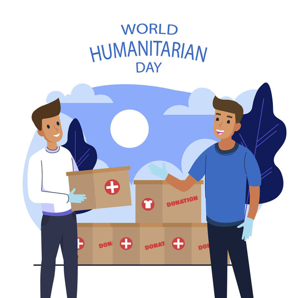 Flache Illustration zum humanitären Welttag mit Spendenboxen Vector Illustration - Vektor, Bild