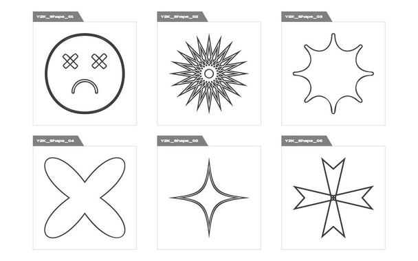 Y2K vektör kümesi. Soyut grafik geometrik sembollerin büyük bir koleksiyonu. Notlar için şablonlar, posterler. Projeler, posterler, afişler. Vektör illüstrasyonu - Vektör, Görsel