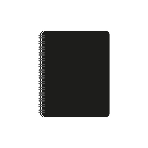 Zwart notitieboekje op witte achtergrond. Document symbool. Vector illustratie. Voorraad afbeelding. EPS 10. - Vector, afbeelding