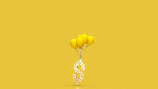 sarı balonlar ve iş konsepti 3D görüntüleme için altın dolar sembolü - Fotoğraf, Görsel