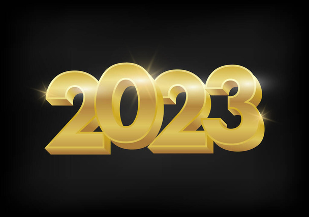 Heureux nouveau 2023 année Texte audacieux élégant en or avec éclat. modèle de conception de logo - Vecteur, image