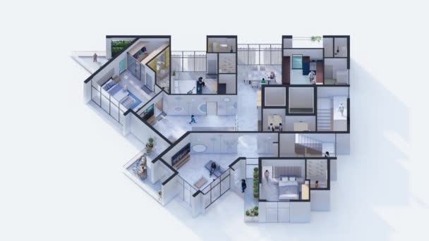 Animovaný Rodinný byt se třemi ložnicemi isometrický půdorys - Záběry, video