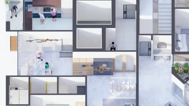 Animált Három hálószobás családi apartman izometrikus alaprajz - Felvétel, videó