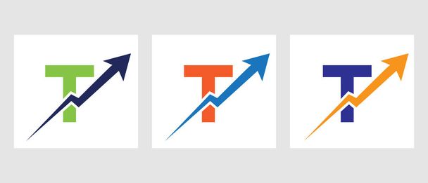 Letter T Financial Logo Template with Marketing Growth Arrow. Marketing And Financial Business Logotype - Vector, Image
